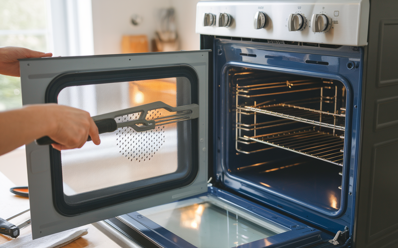 Nettoyage d'une porte de four démontée